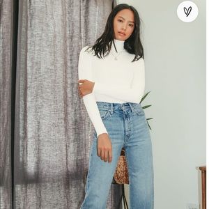 Wilde Ivory Ribbed Long Sleeve Mock Neck Bodysuit